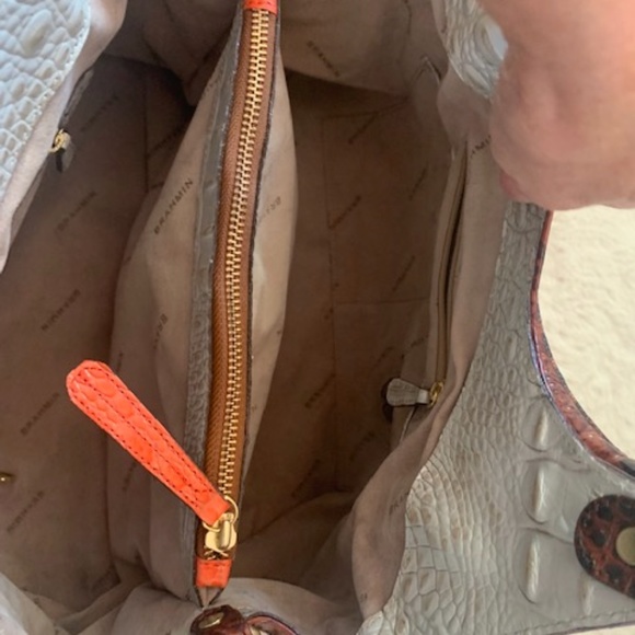 Brahmin Silver Celia Bag with Pecan trim and orange piping. - Picture 8 of 14